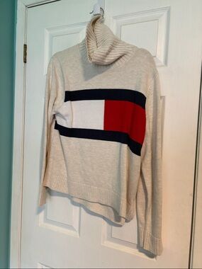 Tommy Hilfiger Cream Turtleneck with Navy and Red Stripe